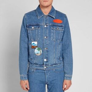 Kenzo Men's Medium Wash Denim Jacket with Glacier Patches